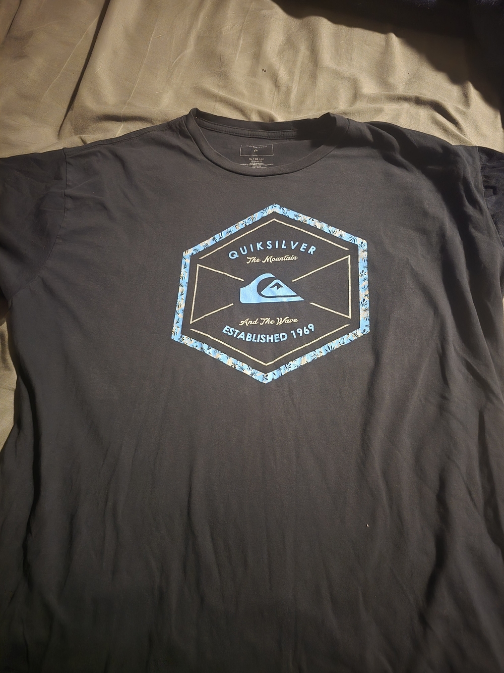 Quiksilver Black Tee with Blue Hex Graphic